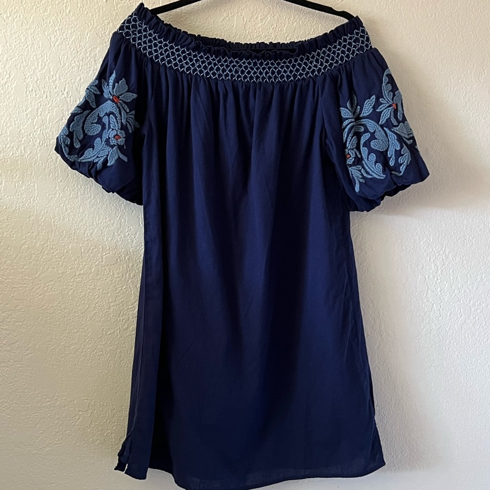 Anthropologie BLL Embroidered Off Shoulder Boho 100% Cotton Dress